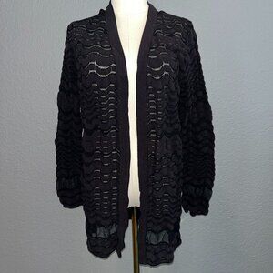 MISSONI BLACK ZIG ZAG PATTERN MESH OPEN CARDIGAN MADE IN ITALY EUC  IT48 = US 12